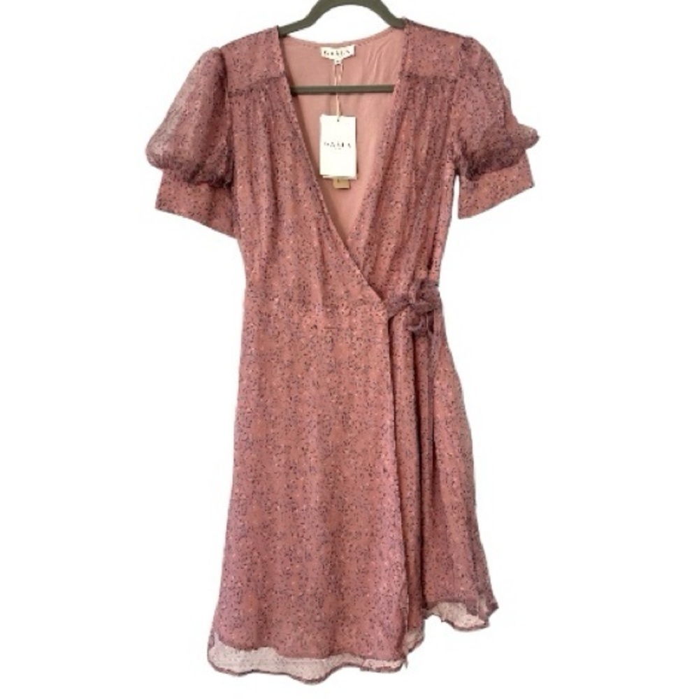 GAALA Paris NWT Diana Silk Floral Mini Wrap Dress Lavender Size 36 or US Small
